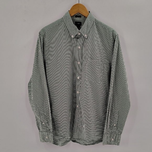 J. Crew Factory green & white button down shirt size large slim fit long sleeve - Picture 1 of 6